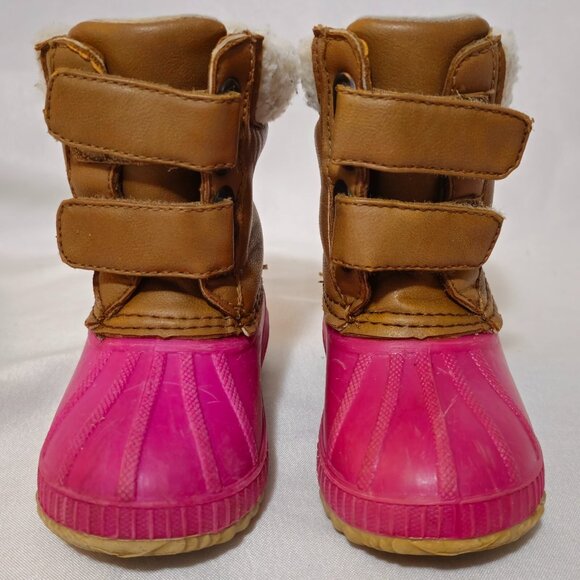 GAP Toddler Snow/Rain Duck Boots Hook And Loop Straps US 5T/6T pink/brown - Picture 1 of 8